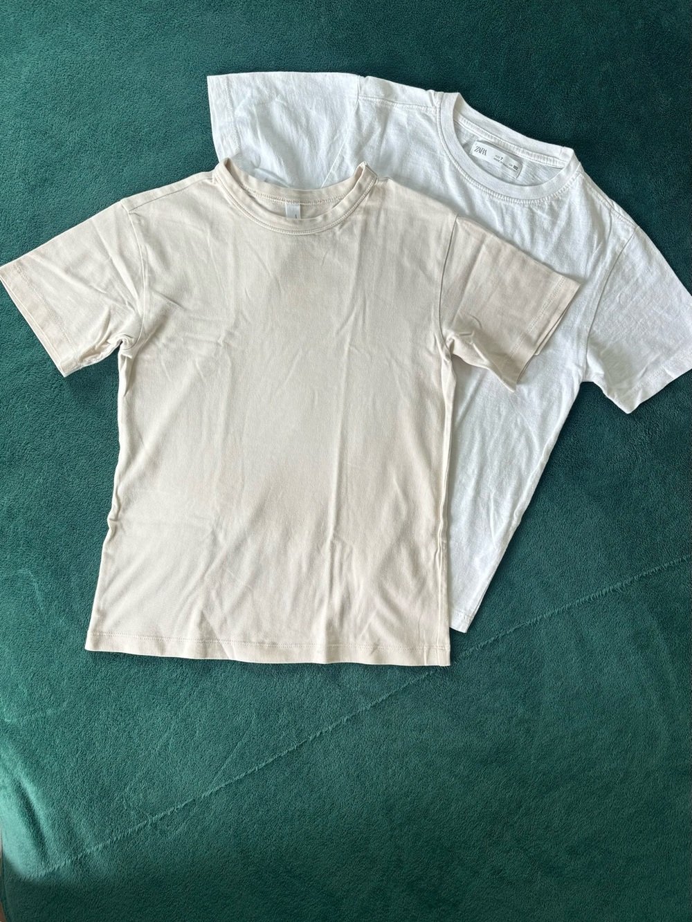 Zara Kids short-sleeved, crew-neck T-shirts, pack of 2 (cream and white)